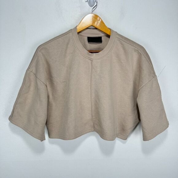 Reebok x Cardi B Crop Top Sweatshirt Sweater Women Large Beige Cotton Blend - Picture 1 of 10